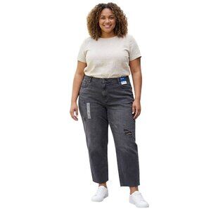 Old Navy Womens Mid-Rise Boyfriend Ankle Jeans Distressed Charcoal Black Size 28